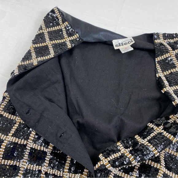 Vintage Women’s‎ Black Sequins Pearl and Gold Beads Windowpane Design Vest Sz M - Picture 5 of 10